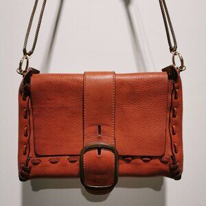 Cognac/Antique Gold with Whipstitch Accents Vintage Shoulder Bag EUC #262